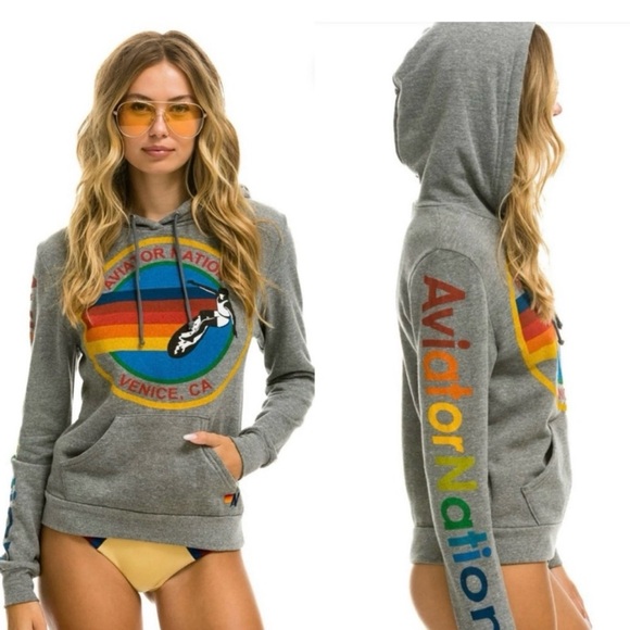 Aviator Nation Tops - Aviator Nation Gray Hoodie with Rainbow Accents
